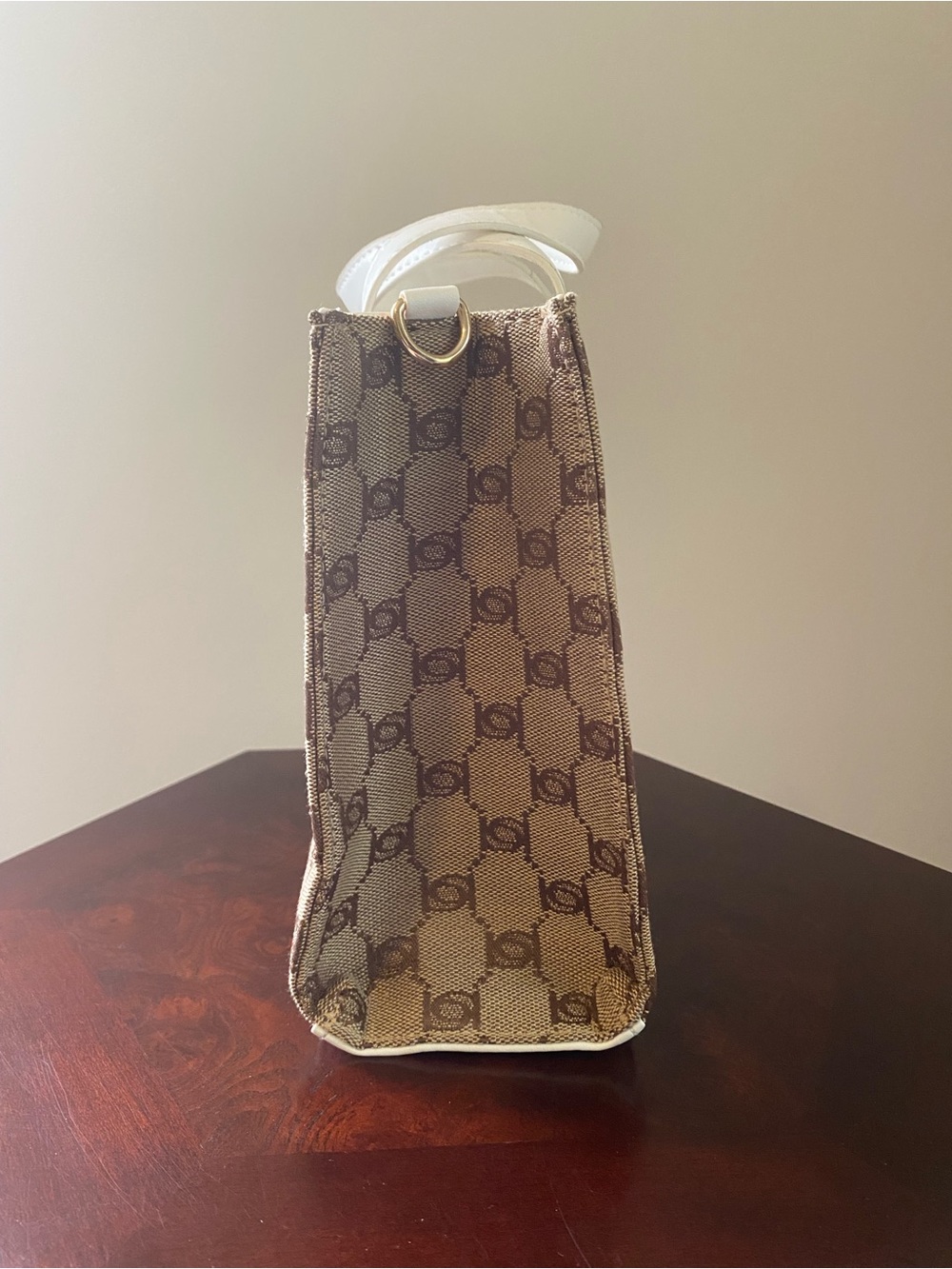 Bebe Talullah Los Angeles Monogram Jacquard Mini Satchel Bag Crossbody Tan White - Picture 4 of 12